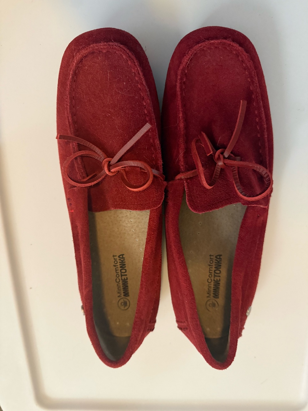 Minnetonka Women's Red Suede Moccasin Loafers